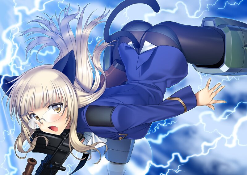 anime girl with gun in storm