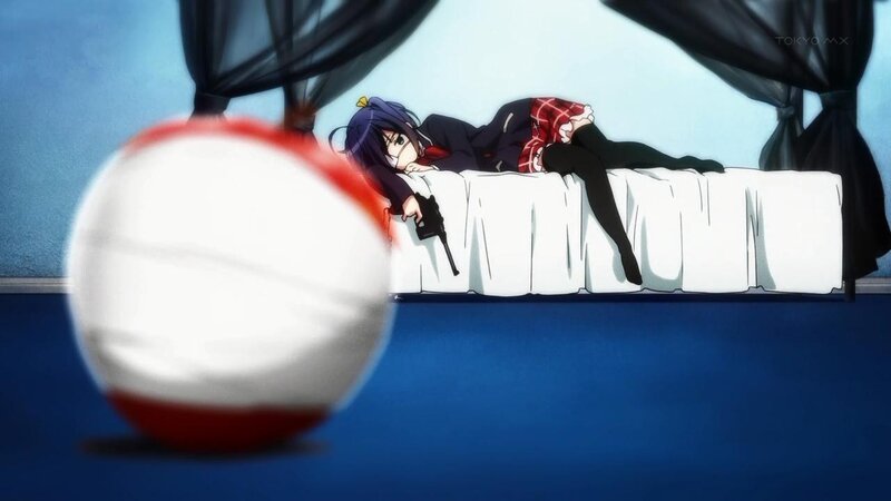anime girl with gun on bed