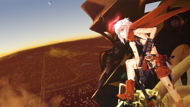 anime girl with gun on mech