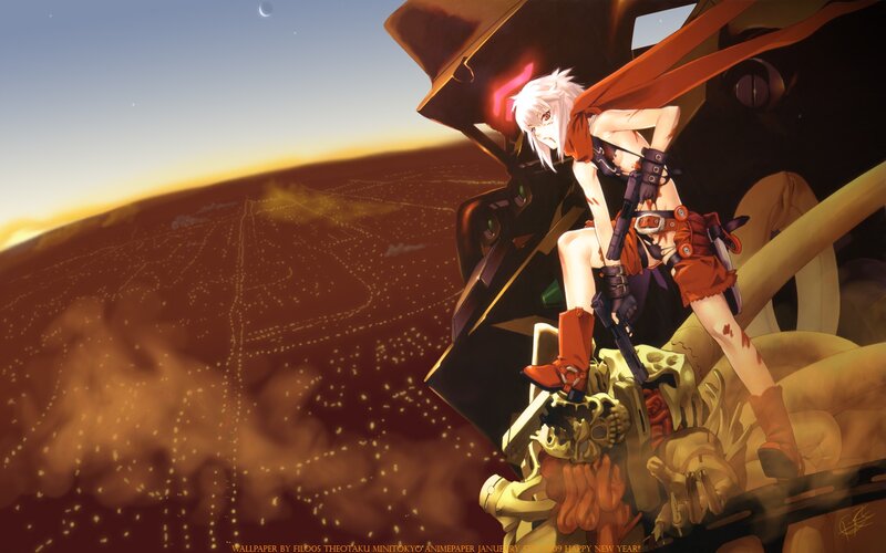 Anime girl with gun on mech