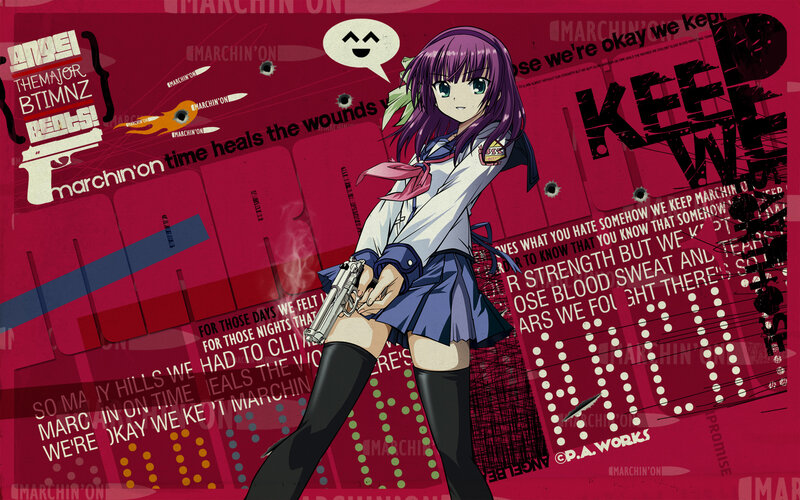 Anime girl with gun on red background