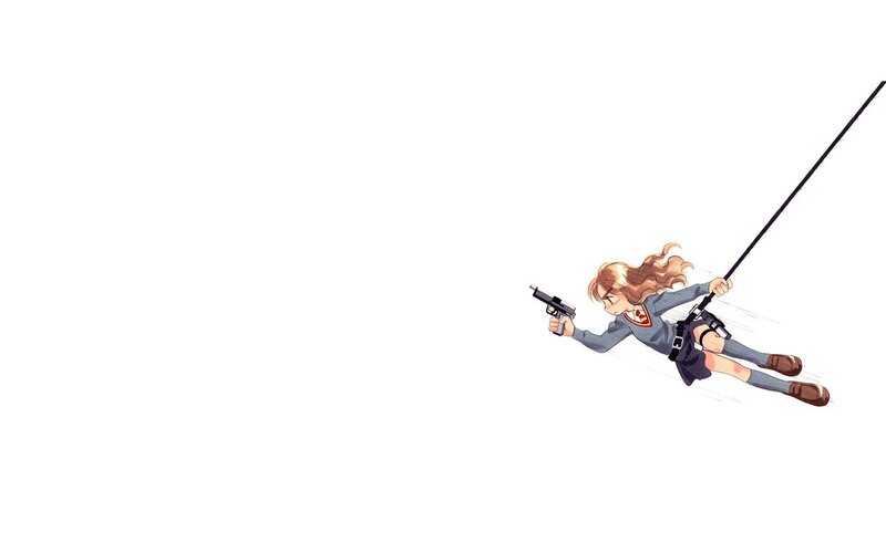 anime girl with gun on rope