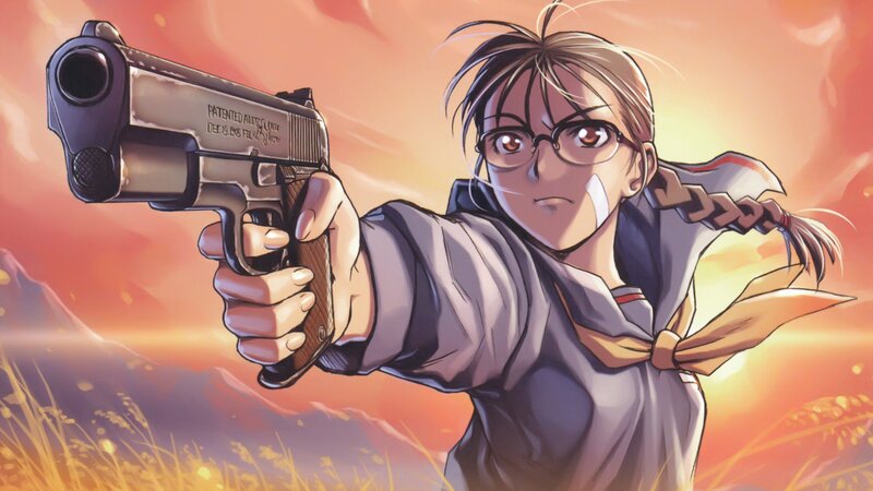 Anime Girl with Gun — Orange, Dramatic, Sunset, Manga