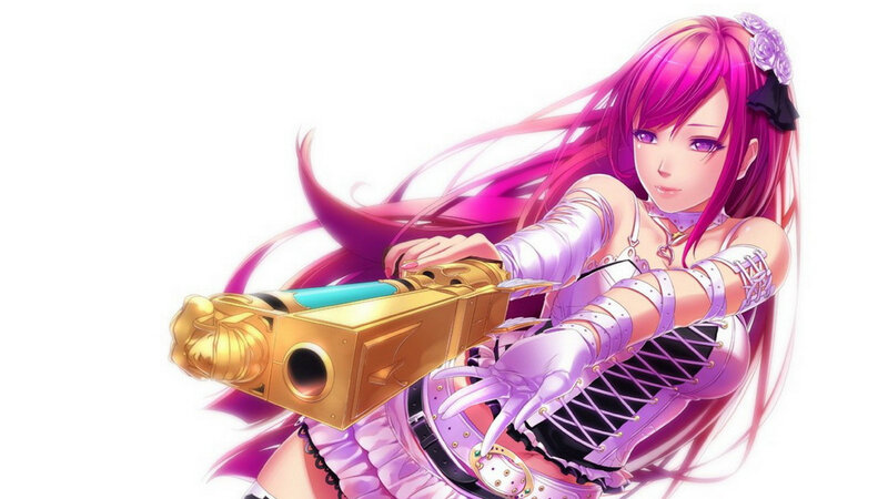 Anime Girl with Gun — Pink, Dramatic, Digital Art, Long Hair