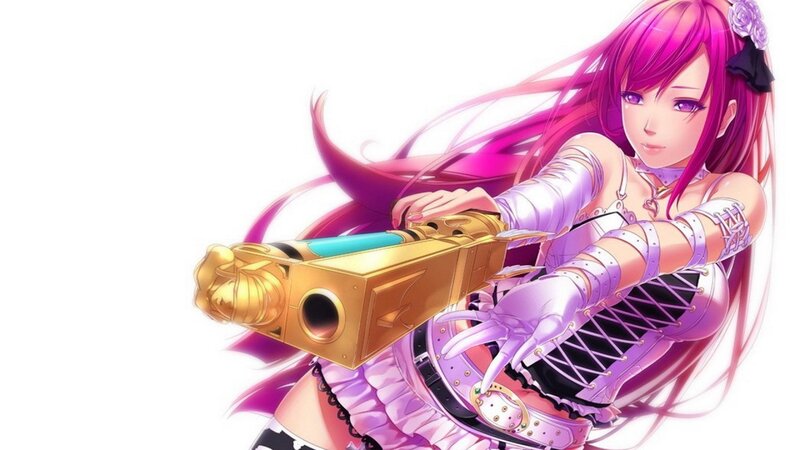Anime Girl with Gun — Pink, Dramatic, Digital Art