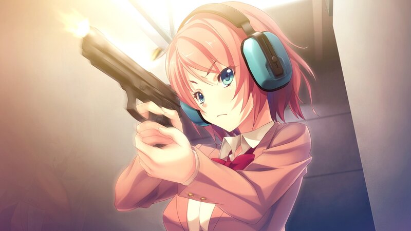 Anime Girl with Gun — Pink, Dramatic, Headphones