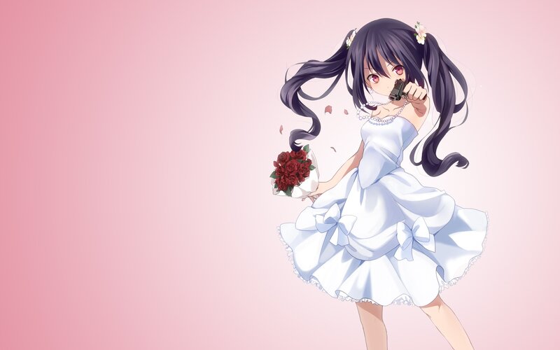 Anime Girl with Gun — Pink, Dramatic, Roses