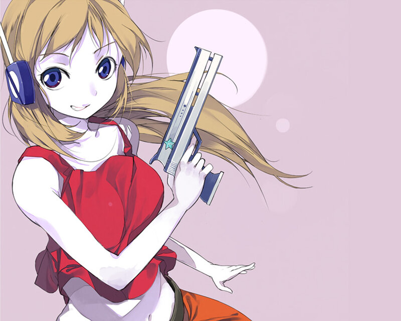 Anime Girl with Gun — Pink, Playful, Headphones