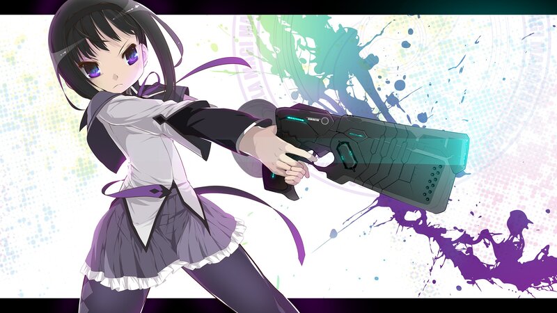 Anime Girl with Gun — Purple, Action, School Uniform, Splatter