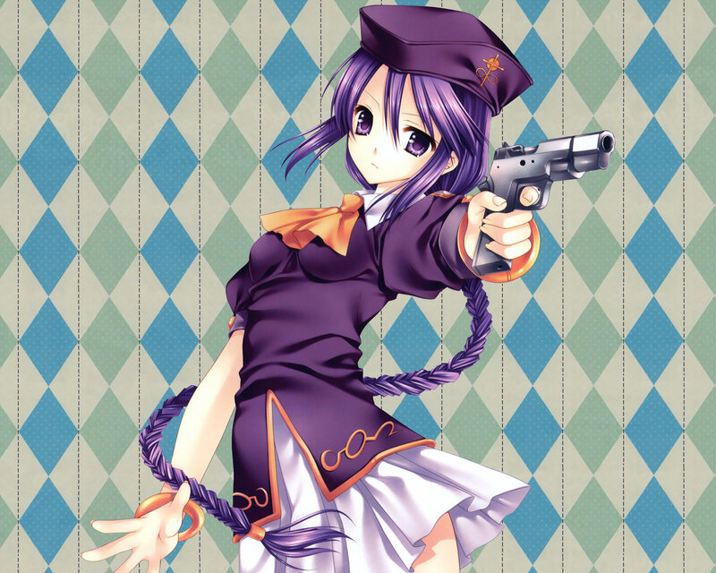 Anime Girl with Gun — Purple, Determined