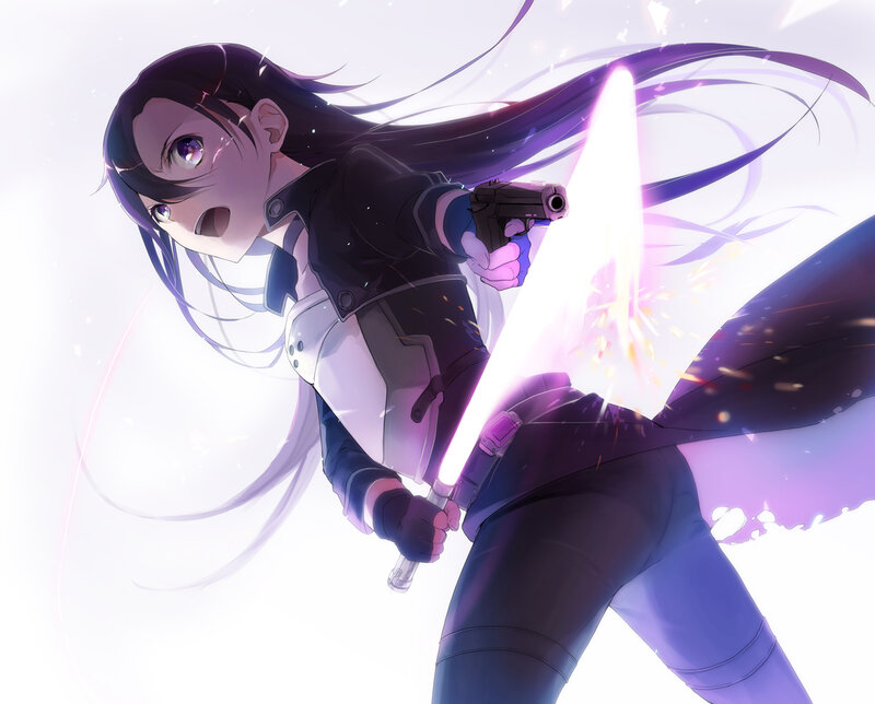 Anime Girl with Gun — Purple, Dramatic, Digital Art, Light Saber