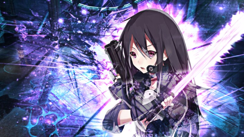 Anime Girl with Gun — Purple, Dramatic, Digital Art, Sword