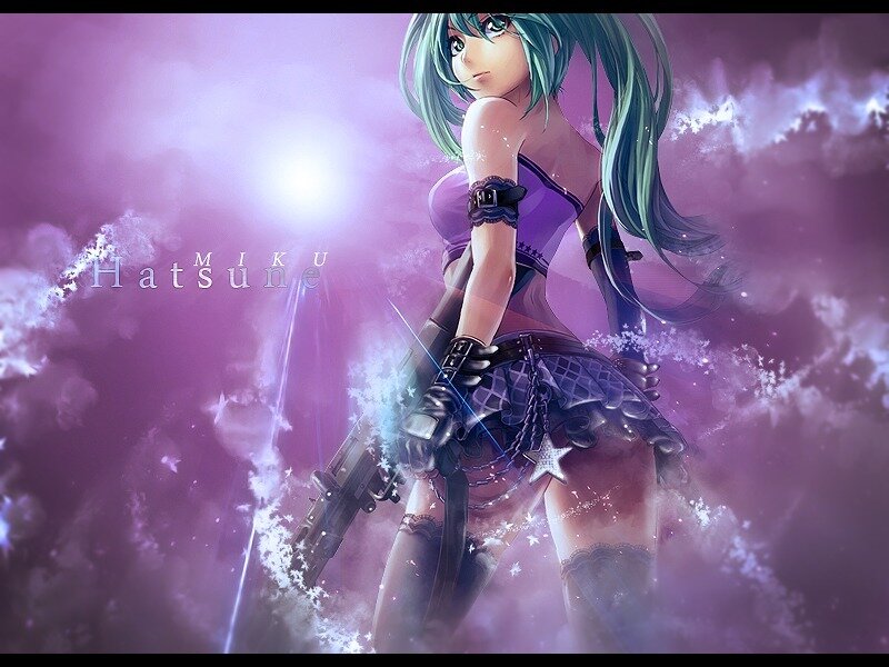 Anime Girl with Gun — Purple, Dramatic, Digital Art