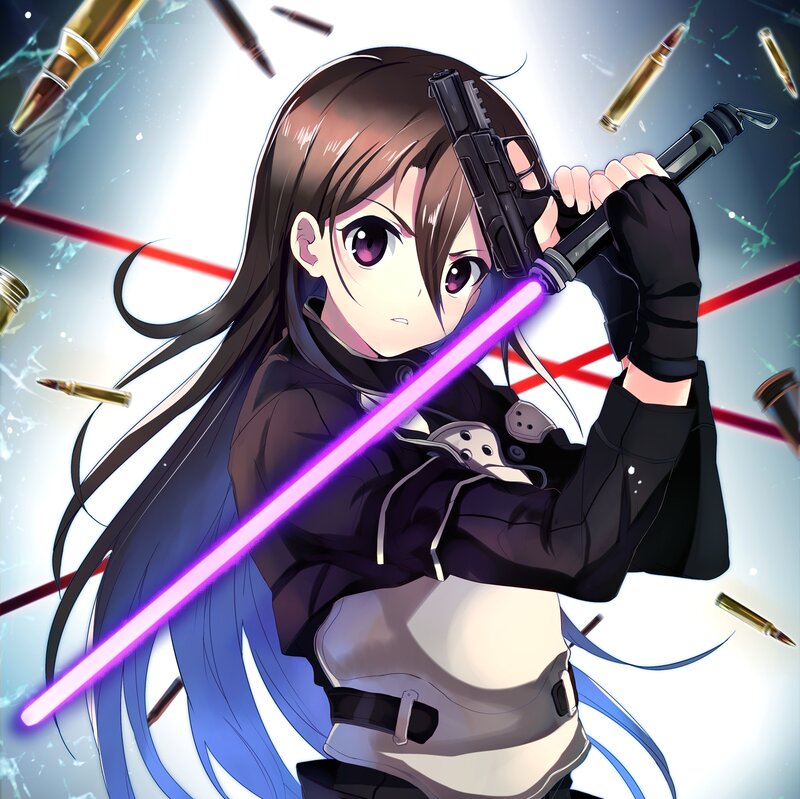 Anime Girl with Gun — Purple, Dramatic, Laser Sword