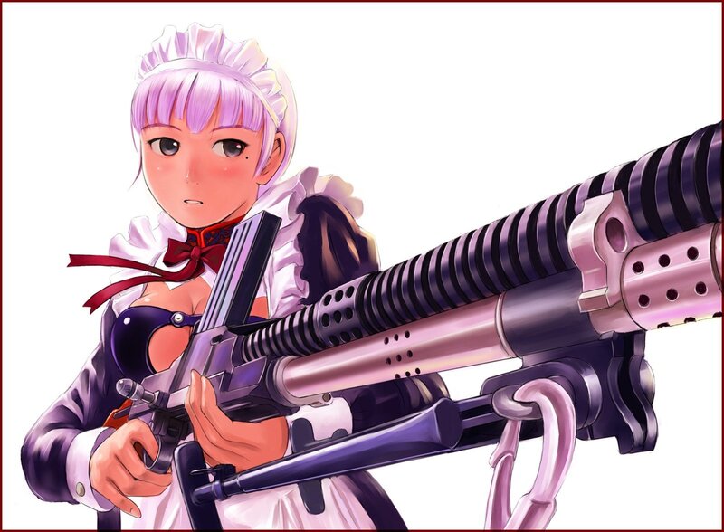 Anime Girl with Gun — Purple, Dramatic, Maid Outfit