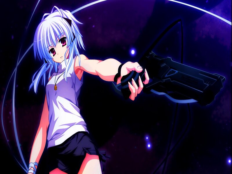 Anime Girl with Gun — Purple, Dramatic, Night, Cat Ears