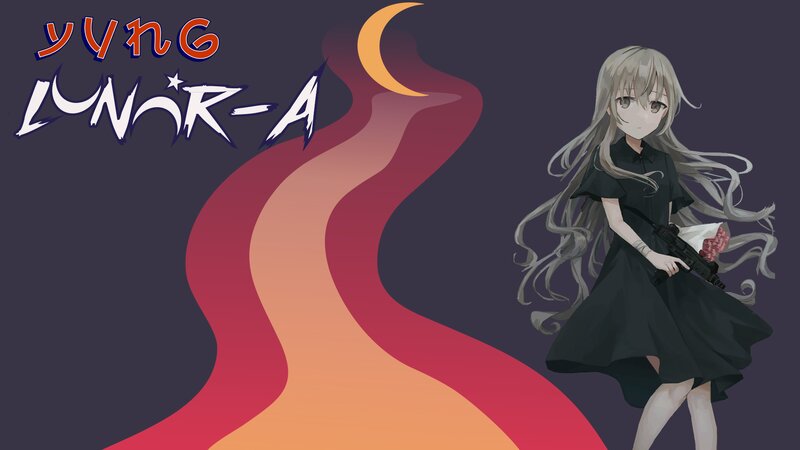Anime Girl with Gun — Purple, Dramatic, Night, Digital Art, Moon, Long Hair