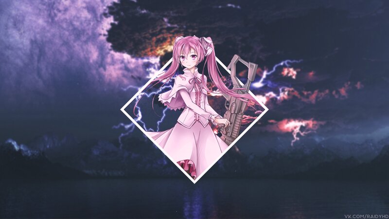 Anime Girl with Gun — Purple, Dramatic, Night, Lightning