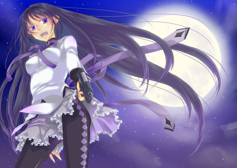Anime Girl with Gun — Purple, Dramatic, Night