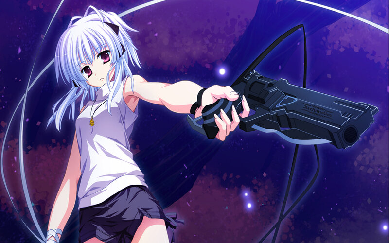 Anime Girl with Gun — Purple, Dramatic, Night, White Hair