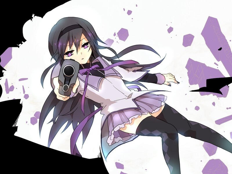 Anime Girl with Gun — Purple, Dramatic, Shattered Glass