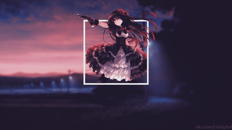 Anime Girl with Gun — Purple, Dramatic, Sunset, Digital Art