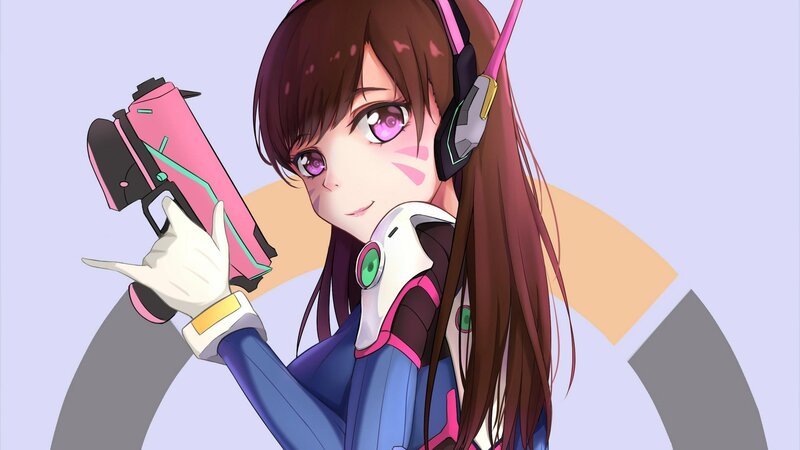 Anime Girl with Gun — Purple, Playful, Digital Art