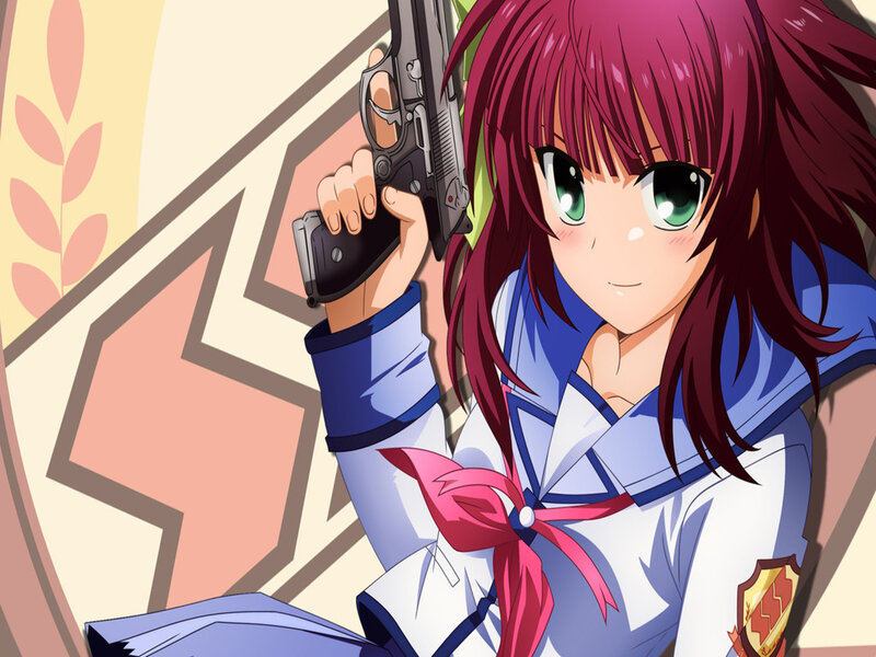 Anime Girl with Gun — Red, Confident
