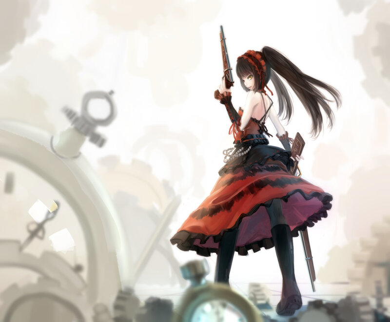 Anime Girl with Gun — Red, Dramatic, Digital Art, Book