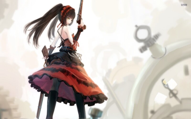 Anime Girl with Gun — Red, Dramatic, Digital Art, Clockwork