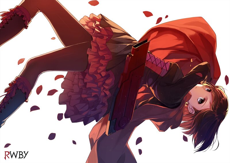 Anime Girl with Gun — Red, Dramatic, Digital Art, Red Cloak