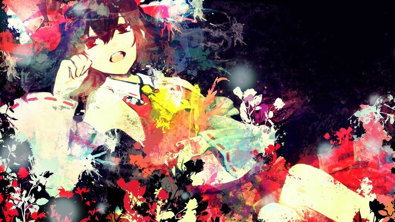 Anime Girl with Gun — Red, Dramatic, Digital Art, Splatter
