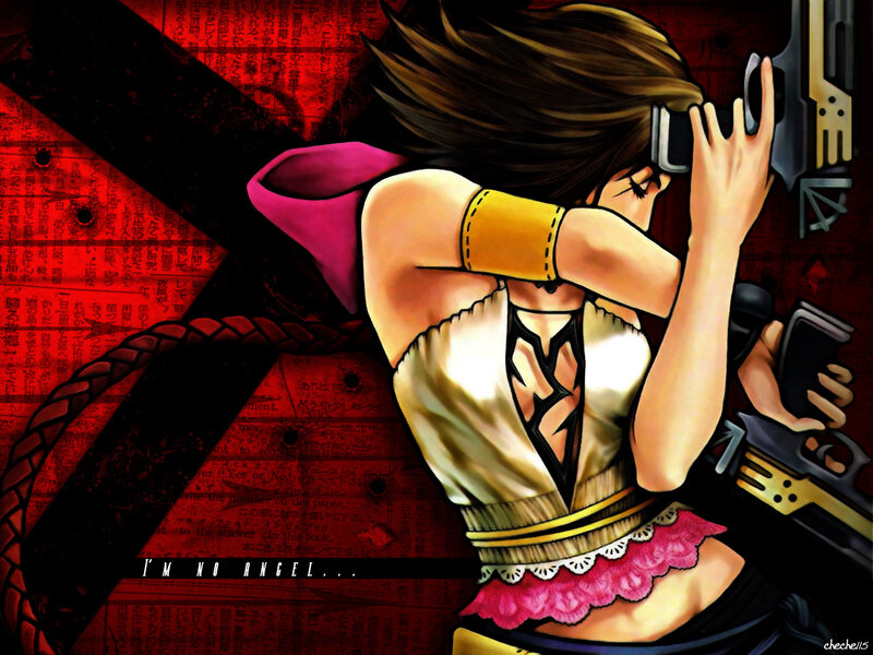 Anime Girl with Gun — Red, Dramatic, Digital Art, Text Background
