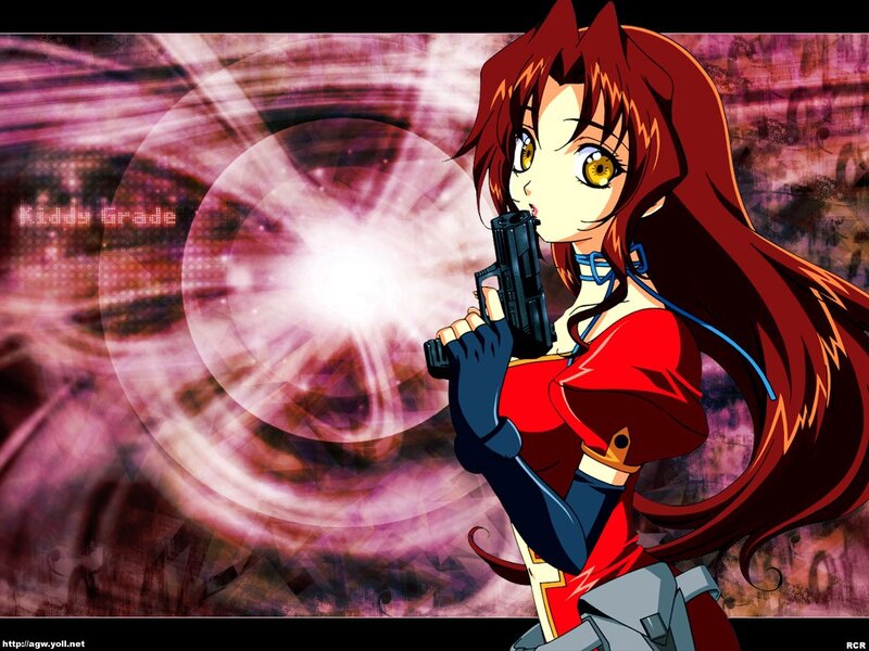 Anime Girl with Gun — Red, Dramatic, Long Hair, Yellow Eyes