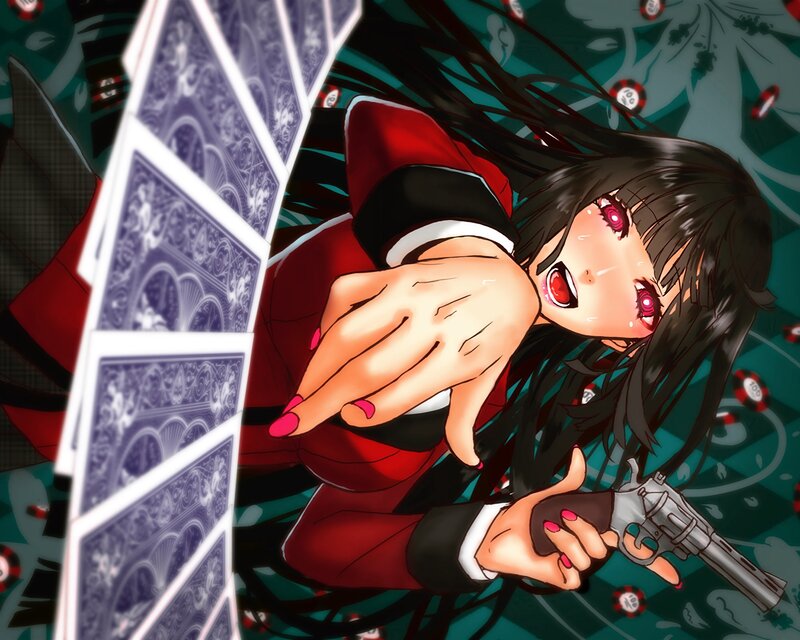 Anime Girl with Gun — Red, Dramatic, Manga, Cards
