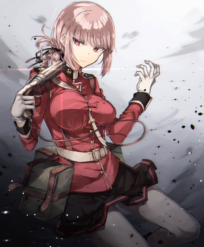 Anime Girl with Gun — Red, Dramatic, Military Uniform