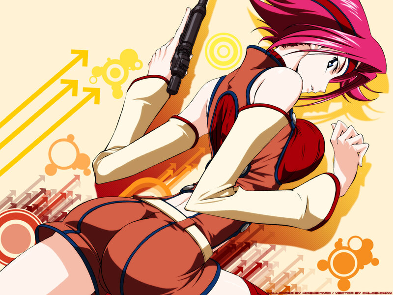Anime Girl with Gun — Red, Dynamic, Hat