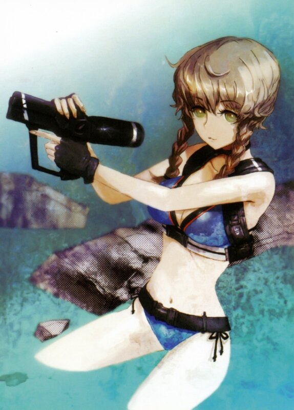 anime girl with gun underwater
