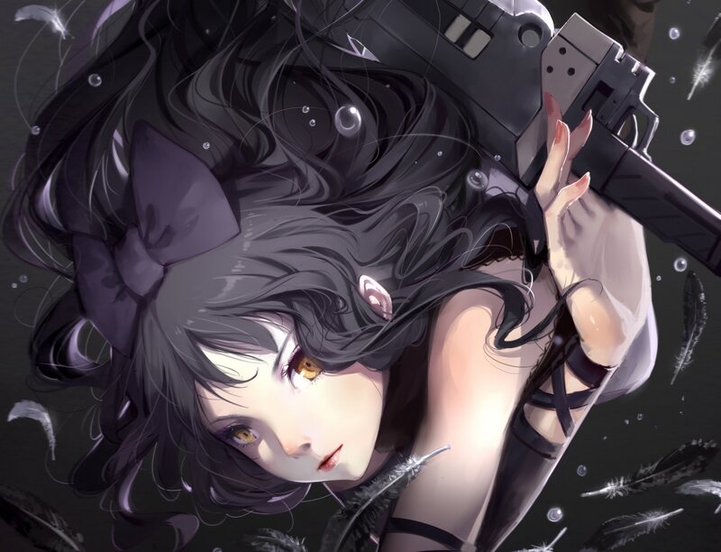 anime girl with gun underwater