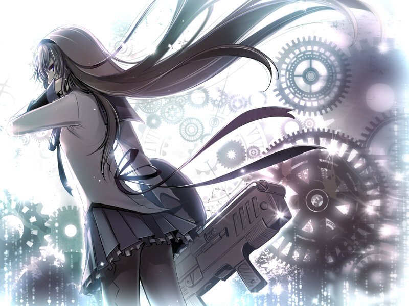 Anime Girl with Gun — White, Dramatic, Digital Art, Gears