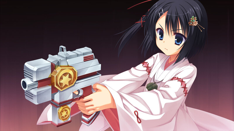 Anime Girl with Gun — White, Dramatic, Digital Art, Kimono