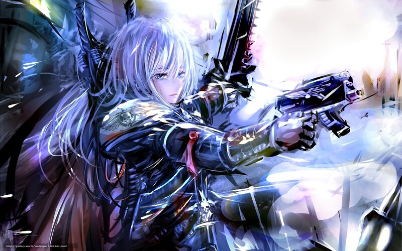 Anime Girl with Gun — White, Dramatic, Digital Art, Long Hair