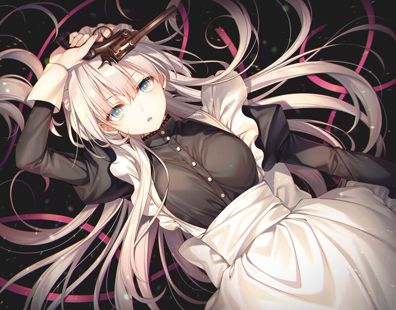 Anime Girl with Gun — White, Dramatic, Night, Digital Art, Long Hair