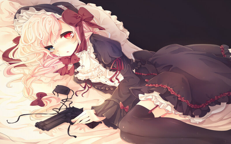 Anime Girl with Gun — White, Dramatic, Night