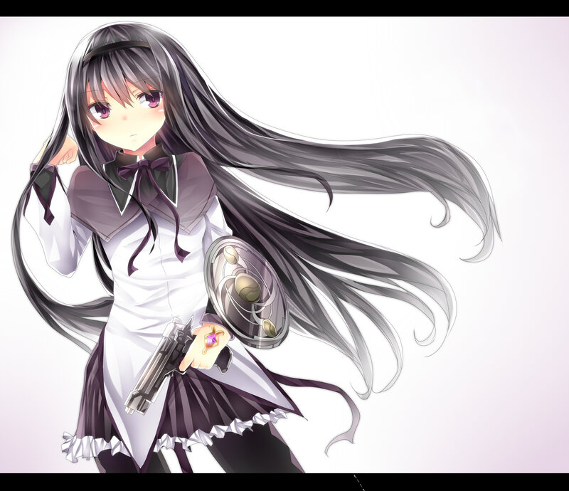 Anime Girl with Gun — White, Dramatic, Shield