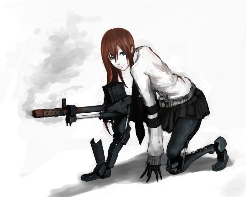Anime Girl with Gun — White, Dramatic