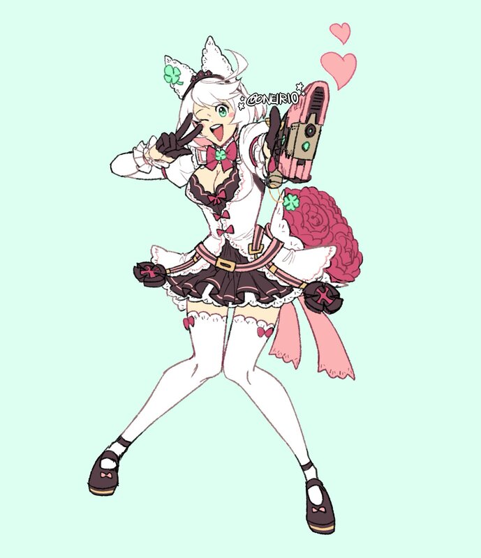 Anime Girl with Gun — White, Playful, Digital Art, Hearts