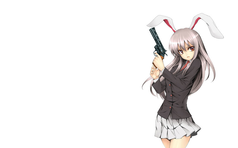 Anime Girl with Gun — White, Serious