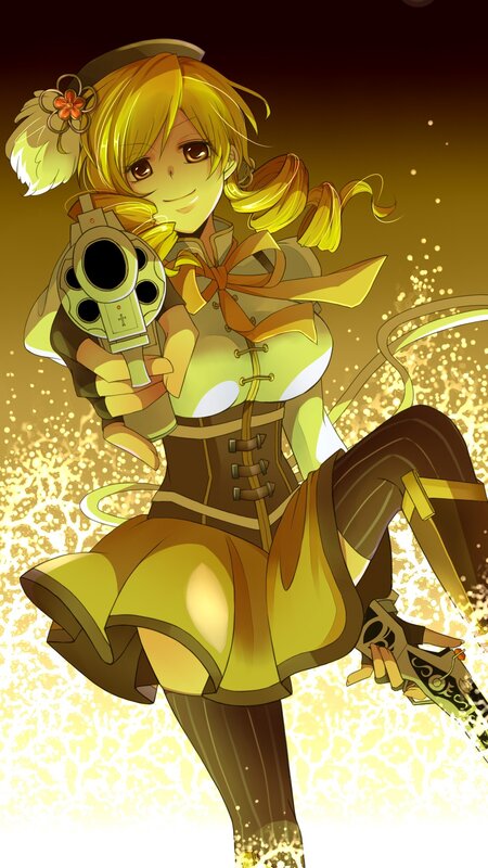 Anime Girl with Gun — Yellow, Dramatic, Digital Art