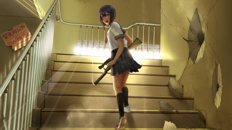 Anime Girl with Gun — Yellow, Dramatic